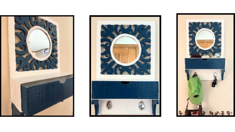 DIY Cardboard Wall Shelf with Mirror & Drawer